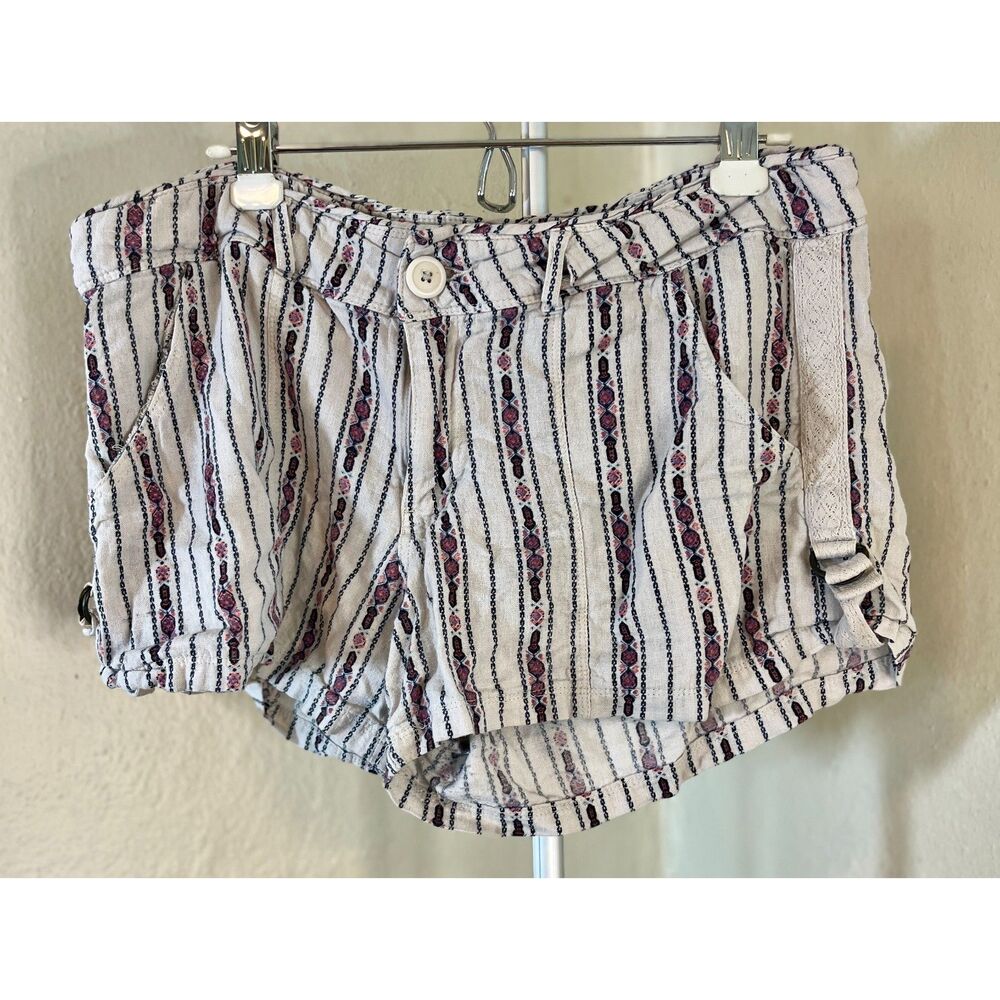 Jolt Striped Belted Chino Shorts - Multicolor Boho Linen Blend - Size 13/14
